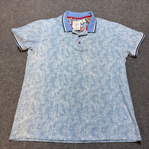 A Fish Named Fred Polo Shirt Men's L Floral AOP Print Hibiscus Resort Summer - Picture 2 of 7